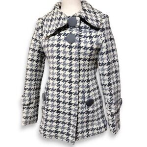 [M]Soia & Kyo Black and White Wool Blend Houndstooth Pea Coat